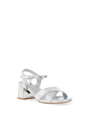 Xti Womens Metallic Criss Cross Heeled Sandals, Silver