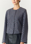 YAS Flight Embellished Cropped Jacket, Grey Multi