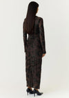 YAS Marena Mesh with Floral Jacquard Detail Maxi Dress, Brown Multi