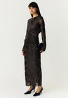 YAS Marena Mesh with Floral Jacquard Detail Maxi Dress, Brown Multi
