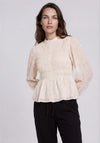 YAS Alua Mesh Embroidered Blouse, Cream