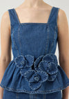 YAS Elsie Peplum Denim Top, Medium Blue