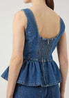 YAS Elsie Peplum Denim Top, Medium Blue