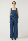 YAS Elsie Peplum Denim Top, Medium Blue