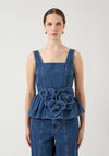 YAS Elsie Peplum Denim Top, Medium Blue