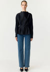 YAS Pella High Neck Satin Blouse, Black