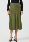Y.A.S Pella High Waist Satin Midi Skirt, Olive Branch
