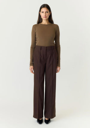 YAS Riu Straight Leg Trousers, Brown