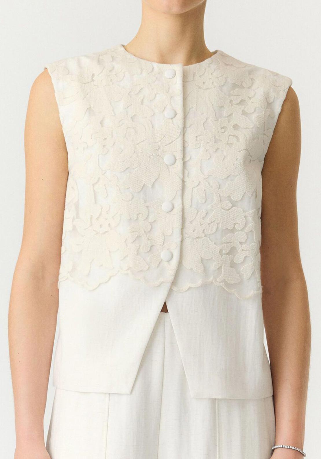 YAS Tama Textured Waistcoat, Cream