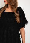 Y.A.S Square Neck Fringe Midi A-line Dress. Black