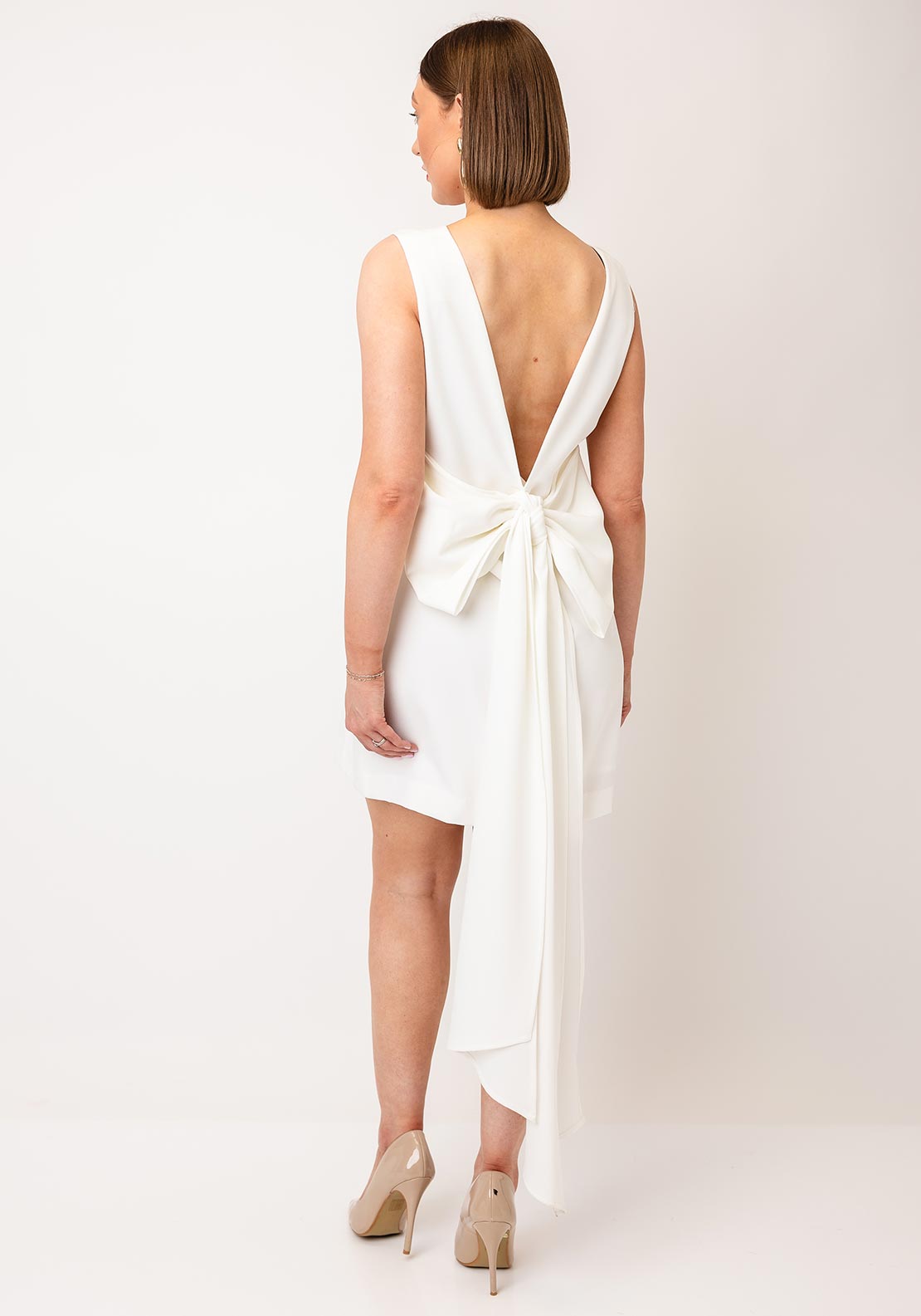 white dress cowl neck White Halter Cowl Neck Mini Dress