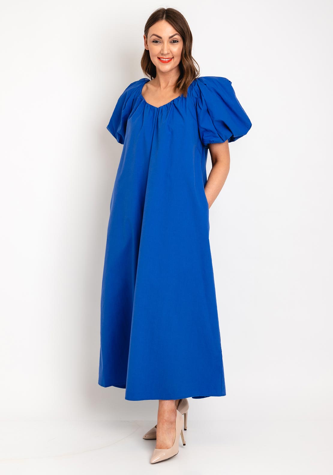 Y.A.S Olega Puff Sleeve Long Dress, Dazzling Blue - McElhinneys
