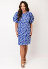 Y.A.S Tira Jacquard Flower Puff Sleeve Dress, Blue