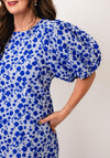 Y.A.S Tira Jacquard Flower Puff Sleeve Dress, Blue