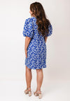 Y.A.S Tira Jacquard Flower Puff Sleeve Dress, Blue