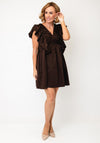 YAS Magly Ruffle Detail Mini Dress, Brown