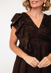 YAS Magly Ruffle Detail Mini Dress, Brown