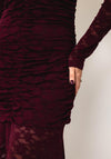 YAS Talo Long Sleeve Lace Midi Dress, Wine