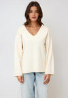Y.A.S Elma Long Sleeve V-Neck Knitted Pullover, Off White