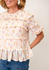 YAS Mimmi Frill Detail Top, Pink Multi