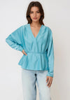 Y.A.S Pella Satin V Neck Aline Blouse, Blue
