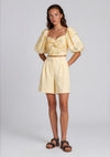 YAS Lemon Short Sleeve Cropped Floral Top, Yellow