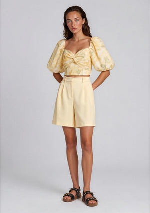 YAS Lemon Short Sleeve Cropped Floral Top, Yellow