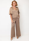 YAS Pella Puffed Sleeve Satin Top, Beige