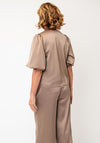 YAS Pella Puffed Sleeve Satin Top, Beige