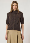 YAS Anne Short Sleeve Scarf Knitted Cardigan, Brown