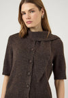 YAS Anne Short Sleeve Scarf Knitted Cardigan, Brown