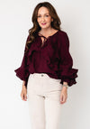 YAS Temara Ruffle Detail Long Sleeve Top, Wine
