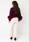YAS Temara Ruffle Detail Long Sleeve Top, Wine