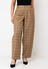 YAS Carin Plaid Barrel-leg Trousers, Beige Multi