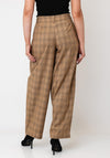 YAS Carin Plaid Barrel-leg Trousers, Beige Multi