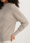 Yaya Boatneck Button Detail Sweater, White Pepper & Beige