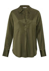 YAYA V-Neck Satin Blouse, Dark Army Green