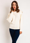 YAYA Round Neck Jersey Sleeve Rib Knit Sweater, Off-White