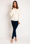 YAYA Round Neck Jersey Sleeve Rib Knit Sweater, Off-White