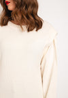 YAYA Round Neck Jersey Sleeve Rib Knit Sweater, Off-White