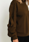 YAYA Ruffle Sleeve Detailed Crewneck Sweatshirt, Dark Army Green