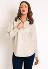 YAYA Button Up Faux Leather Blouse, Silver Lining Beige