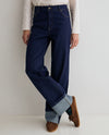 Yerse Turn Hem Wide Leg Jeans, Blue