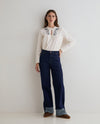 Yerse Turn Hem Wide Leg Jeans, Blue