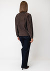 YERSE Ruffle Detail Striped V Neck Shirt, Brown
