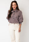YERSE Checked Button Up with Scarf Detail Shirt, Blue Multi