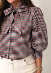 YERSE Checked Button Up with Scarf Detail Shirt, Blue Multi