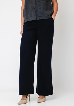 YERSE Wide Leg with Button Detail Trousers, Navy