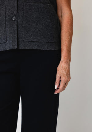 YERSE Wide Leg with Button Detail Trousers, Navy