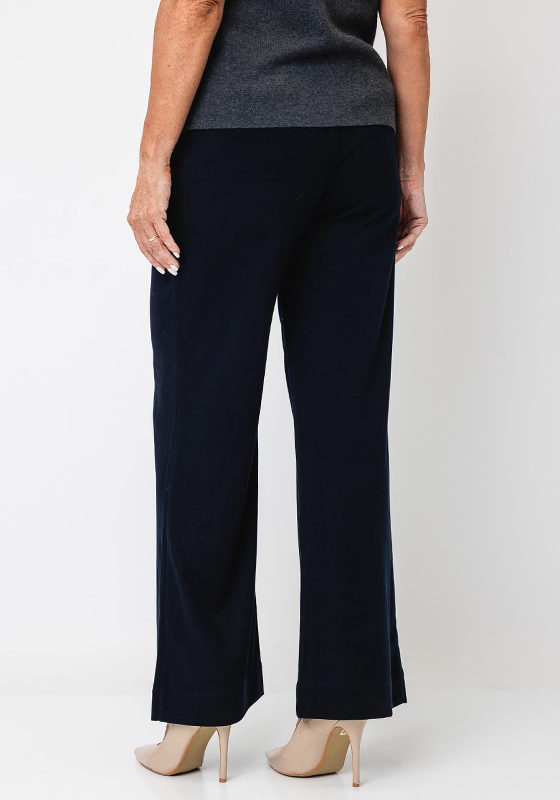YERSE Wide Leg with Button Detail Trousers, Navy